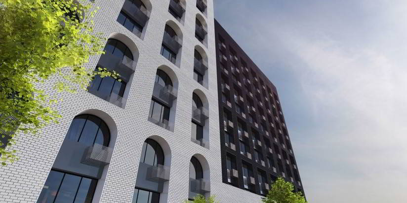 Черно-белый дом с арочными окнами построят по реновации на Бауманской